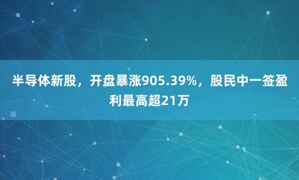 半导体新股，开盘暴涨905.39%，股民中一签盈利最高超21万
